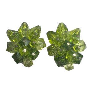 Vintage lime green beaded cluster clip earrings